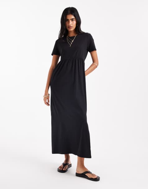 Threadbare short sleeve jersey midi dress with drop waist in black - view 1