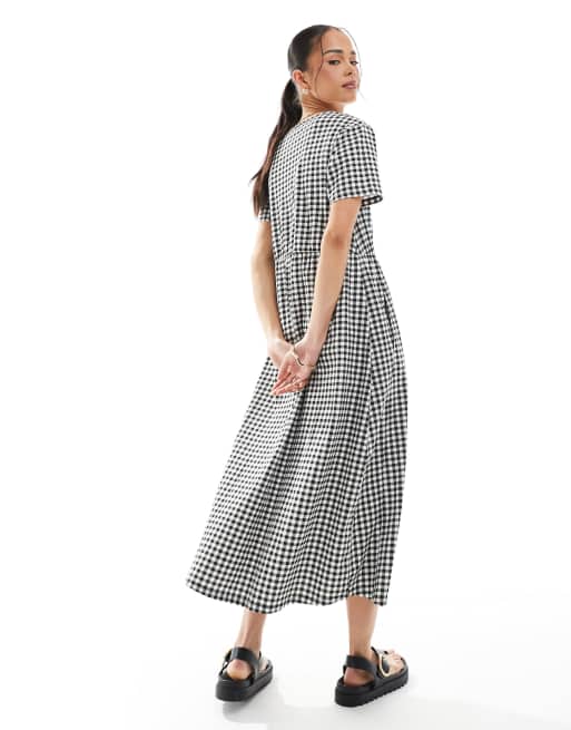 Threadbare short sleeve jersey midi dress with pockets in black and white gingham, 4 of 4