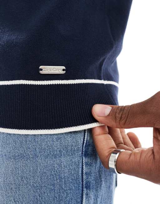 Threadbare short sleeve knit polo shirt in navy with white tipping, 3 of 4