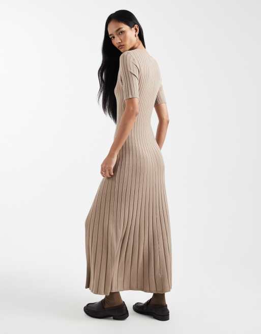 Threadbare short sleeve knitted maxi dress in oat, 4 of 4