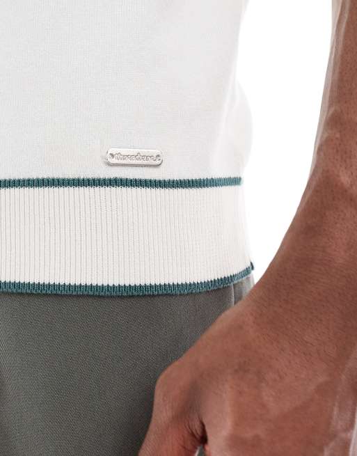 Threadbare short sleeve knitted polo shirt in ecru and sage, 4 of 4