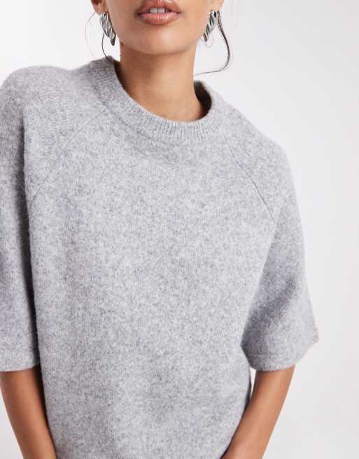 Threadbare short sleeve knitted t-shirt in grey, 3 of 4
