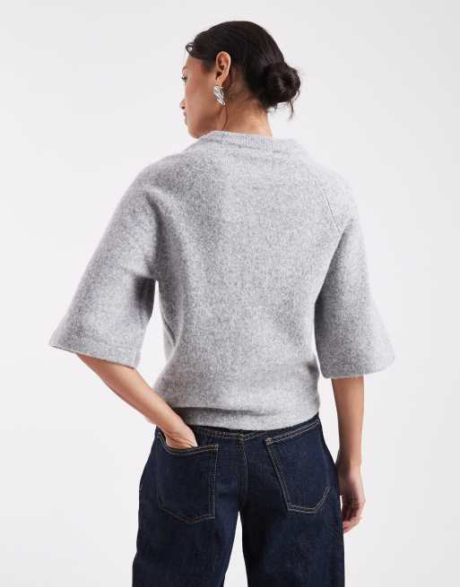 Threadbare short sleeve knitted t-shirt in grey, 4 of 4