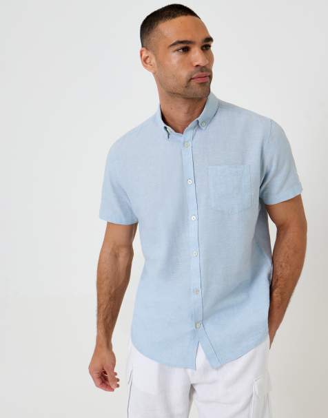 Threadbare Short sleeve linen blend shirt in baby blue - view 1