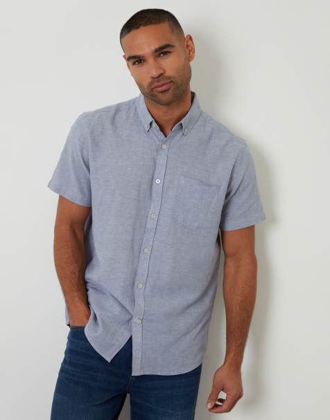 Threadbare Short sleeve linen blend shirt in blue - view 1