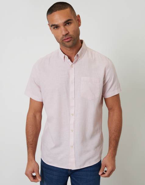 Threadbare Short sleeve linen blend shirt in dusty pink
