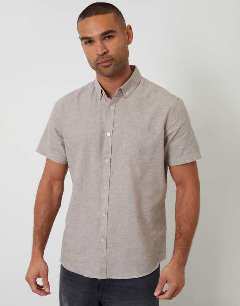Threadbare Short sleeve linen blend shirt in taupe