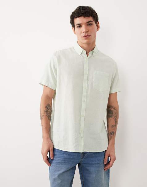 Threadbare short sleeve linen mix shirt in mint - view 1