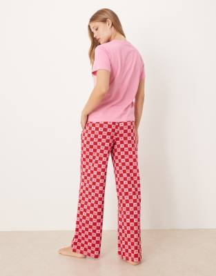 Threadbare Short Sleeve Noel Print Pajamas With Pattern Pants In Pink