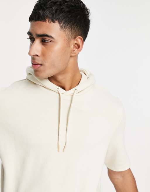 Threadbare short sleeve overhead hoodie in off white