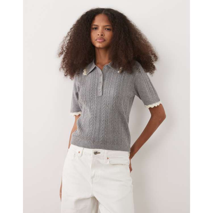 Threadbare short sleeve pointelle knit polo top with tipping in