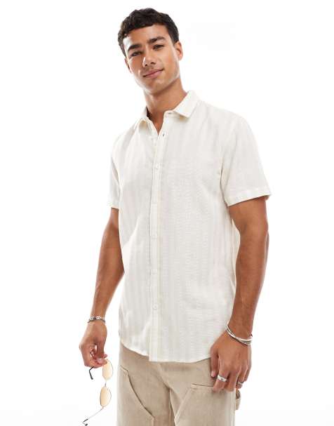 Threadbare short sleeve shirt in beige and white stripe - view 1