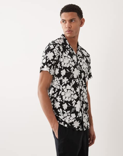 Threadbare short sleeve shirt in black and white floral print