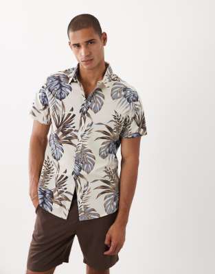 Threadbare Short Sleeve Shirt With Palm Print In Multi