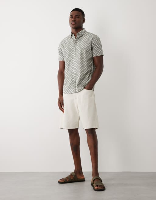 Threadbare short sleeve shirt with palm tree print in sage green, 2 of 5