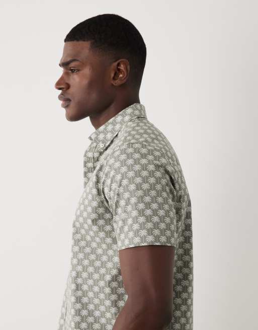 Threadbare short sleeve shirt with palm tree print in sage green, 3 of 5