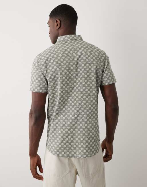 Threadbare short sleeve shirt with palm tree print in sage green, 5 of 5