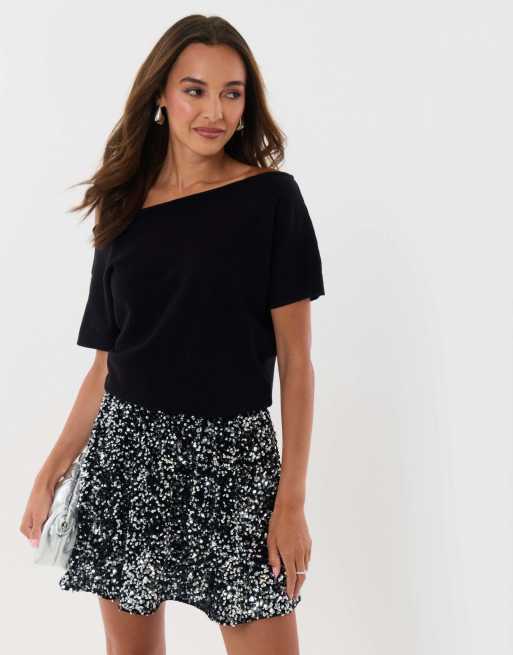 Threadbare Short sleeve slash neck jumper in black, 4 of 4