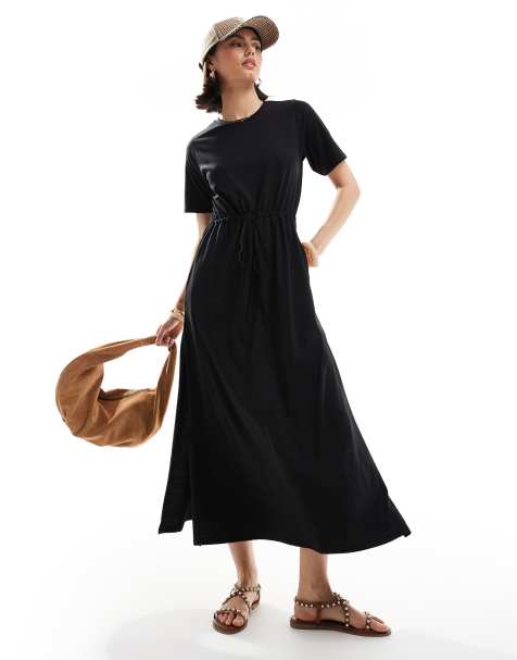 Threadbare short sleeve smock midi dress in black - view 1