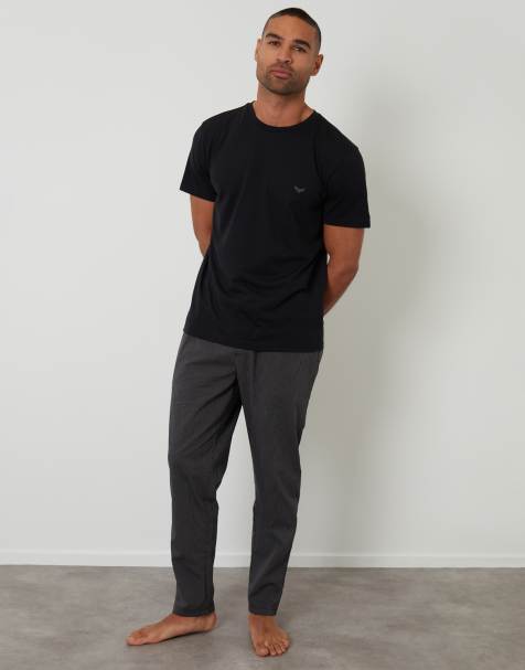 Threadbare Short sleeve stripe bottom pyjama set in black - view 1