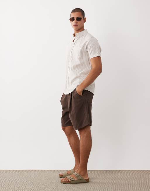 Threadbare short sleeve striped shirt in white and stone, 2 of 5