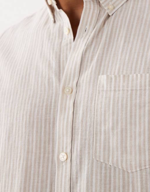 Threadbare short sleeve striped shirt in white and stone, 3 of 5