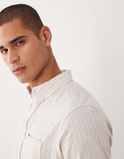 Threadbare short sleeve striped shirt in white and stone, 4 of 5