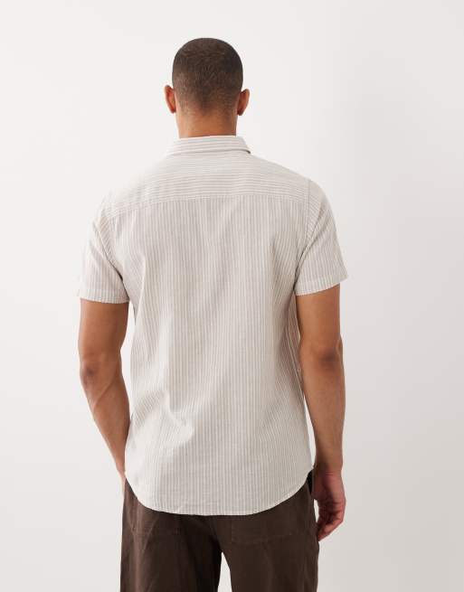 Threadbare short sleeve striped shirt in white and stone, 5 of 5