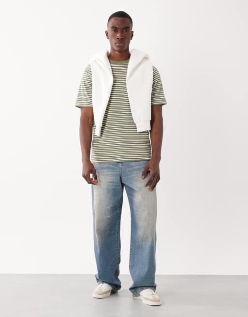 Threadbare short sleeve striped T-shirt in white and green, 2 of 5