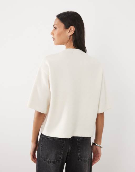 Threadbare short sleeve sweater with flower embroidery in ecru, 4 of 4