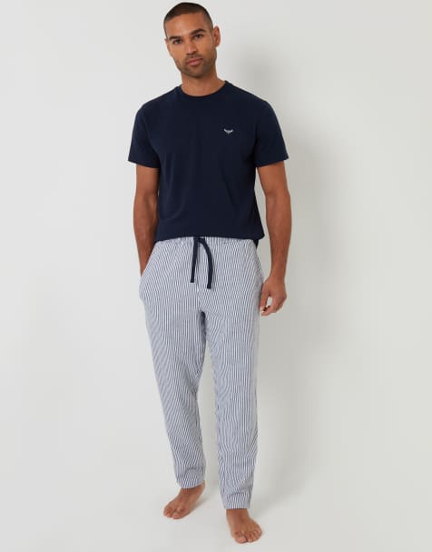 Threadbare Short sleeve top & stripe pants pyjama set in navy - view 1