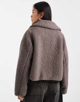 Threadbare Short Teddy Jacket In Brown