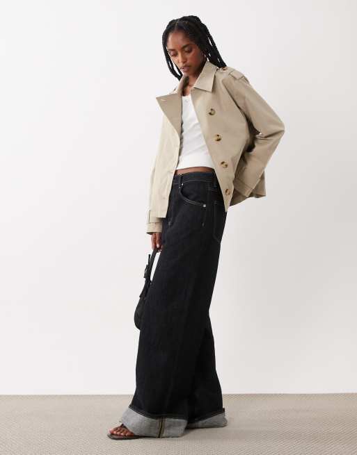 Threadbare short trench coat with asymmetric detail in stone, 2 of 4