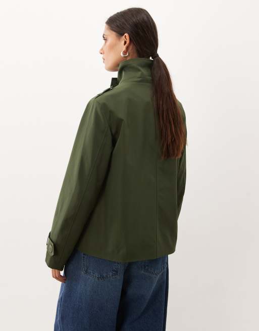 Threadbare short trench jacket with funnel neck detail in khaki, 3 of 4
