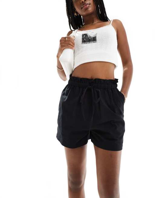 Threadbare - Short van linnenmix met gestrikte taille in zwart