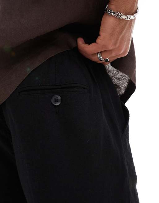 Threadbare - Short van linnenmix met trekkoord in zwart, 2 van 5