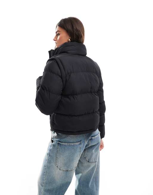Threadbare short zip up puffer in black