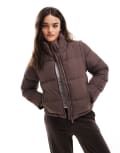 [Threadbare] Threadbare short zip up puffer jacket with detachable sleeves in brown 16 BROWN