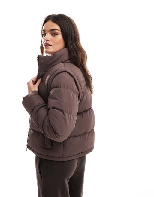 Threadbare short zip up puffer jacket with detachable sleeves in