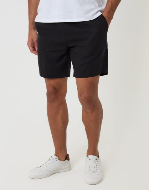 Threadbare Shorter length linen blend shorts in black - view 1
