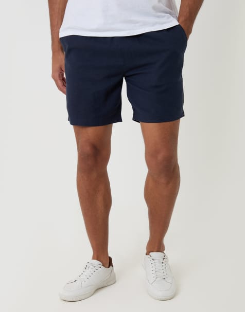 Threadbare Shorter length linen blend shorts in navy - view 1