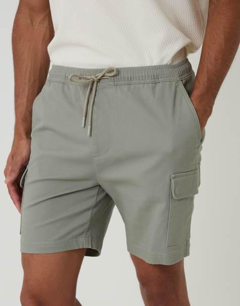Threadbare Shorter length stretch cargo shorts in pale green - view 1