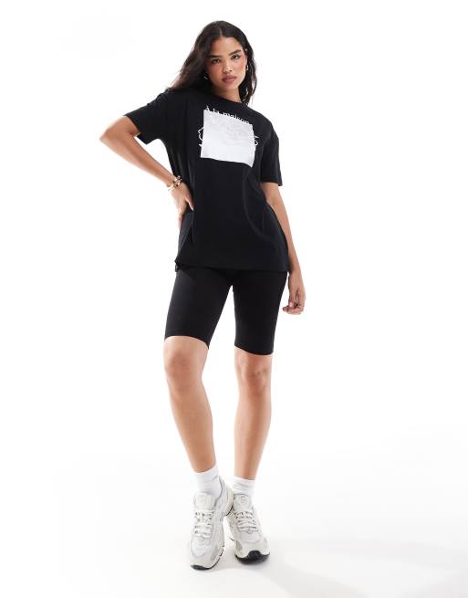 Threadbare shorts and oversized flower print t-shirt in black (part of a set)