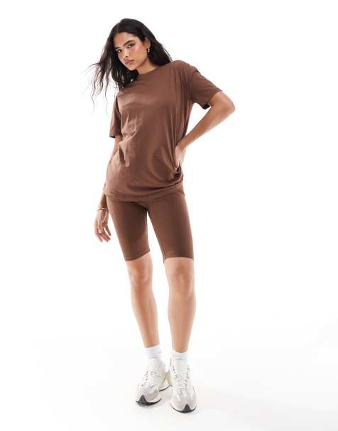 Threadbare shorts and oversized t-shirt co-ord in chocolate brown - view 1