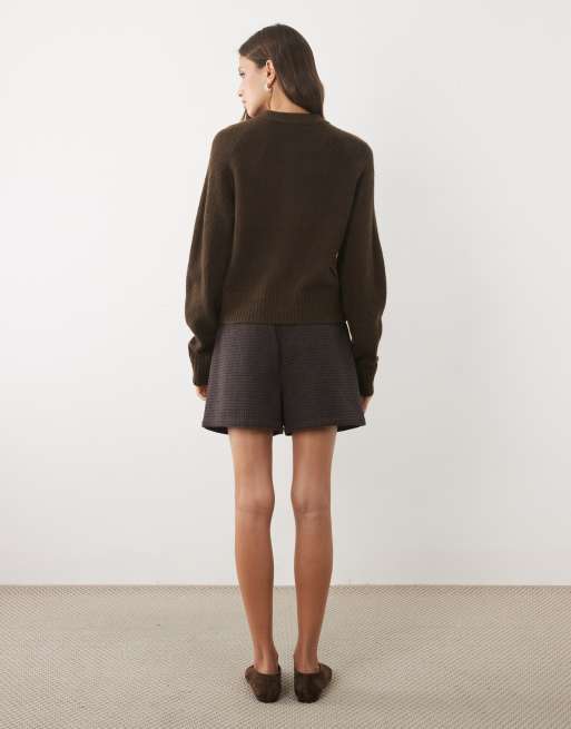 Threadbare shorts de efecto lana marrones y azules con espiga, 2 de 5