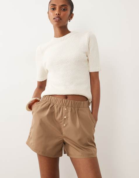 Threadbare – Shorts im Boxer-Stil aus Baumwoll-Popeline in Taupe - view 1