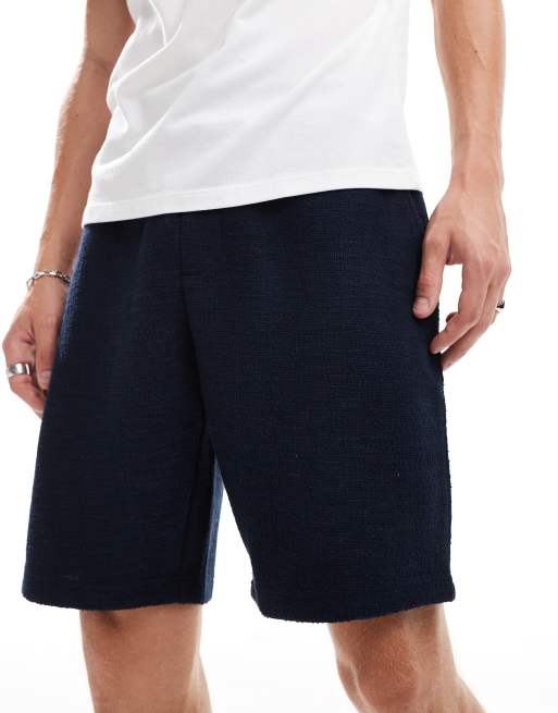 Threadbare – Shorts in Marineblau mit elastischem Bund und Strukturstreifen