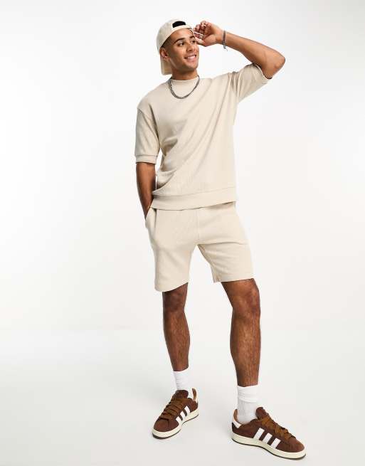Threadbare – Shorts in Stein mit Waffelstruktur, Kombiteil