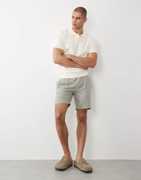 Threadbare - Shorts van linnenmix met trekkoord in de taille in saliegroen - view 1