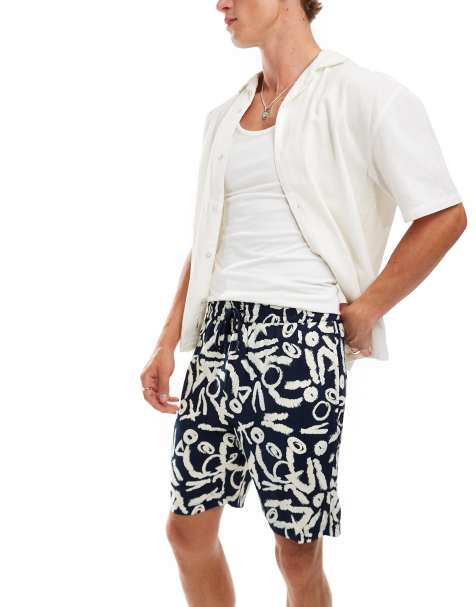 Threadbare shorts with elasticated waist in abstract print in navy - view 1